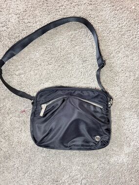 Black Nylon Crossbody Bag with Silver Hardware